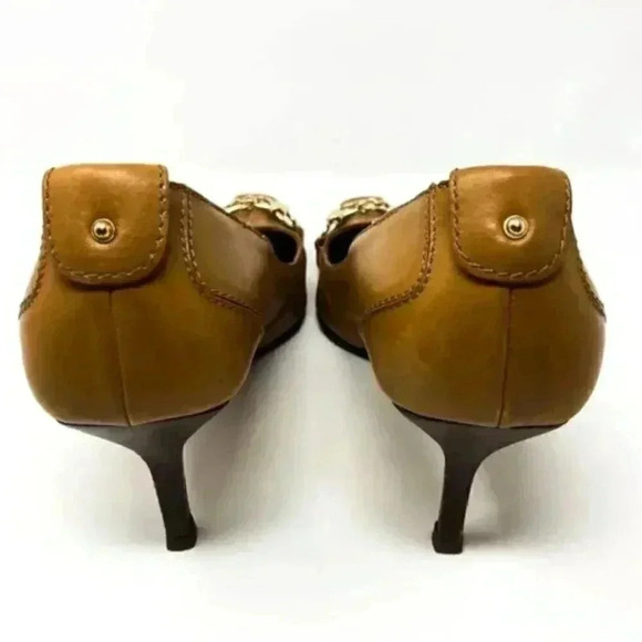 Gucci Brown Leather Gold Horsebit Chain Pointed Toe Kitten Heel Pumps Size 10 - Picture 12 of 15